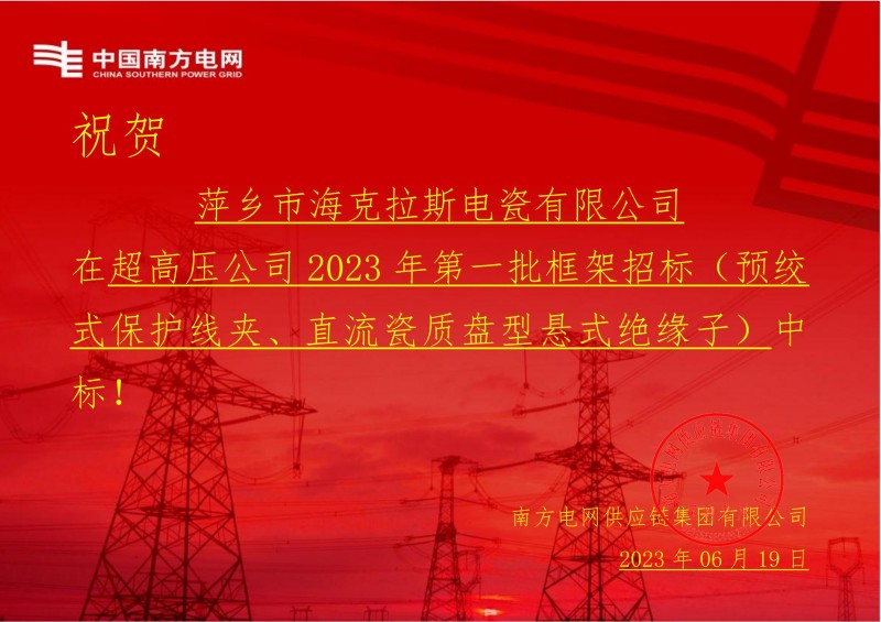 ?？死怪袠?biāo)中國南方電網(wǎng)有限責(zé)任公司超高壓公司2023年第一批框架招標(biāo)（直流瓷質(zhì)盤型懸式絕緣子）